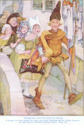 Dummling und seine goldene Gans: Eine seltsame Prozession betrat den Palasthof